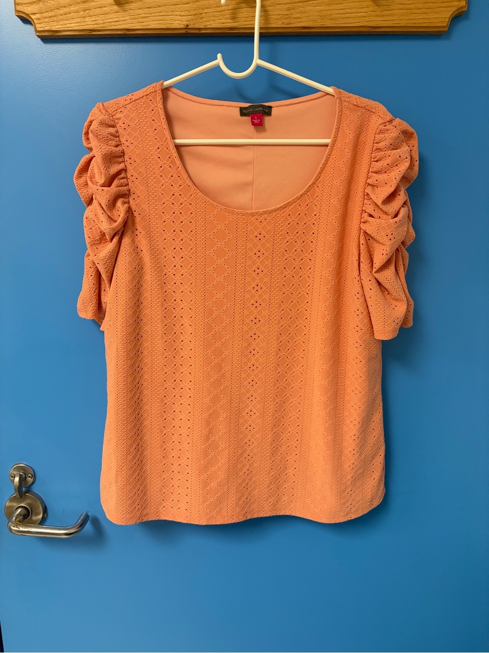 Vince Camuto Peach Eyelet Puff-Sleeve Top Size L